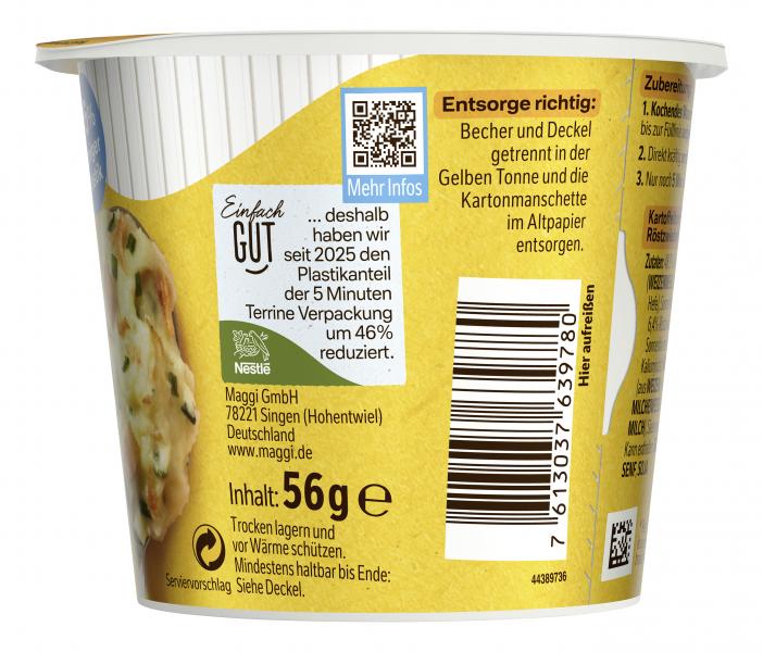 Maggi 5 Minuten Terrine Kartoffelbrei mit Röstzwiebeln & Croûtons