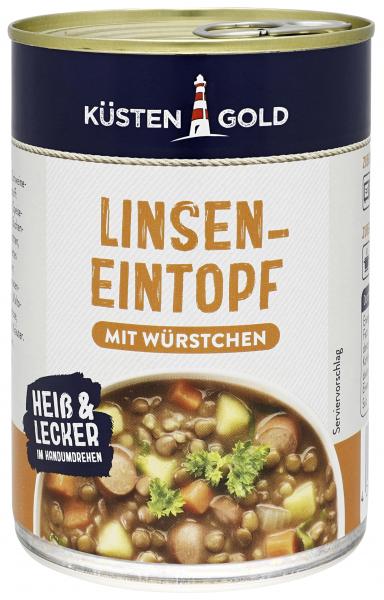 Küstengold Linseneintopf mit Wiener Würstchen