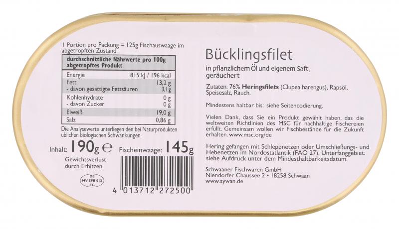 Sywan Bücklingsfilet in Pflanzenöl und eigenem Saft - geräuchert