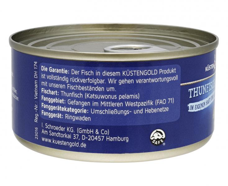 Küstengold Thunfisch-Stücke in eigenem Saft und Aufguss.