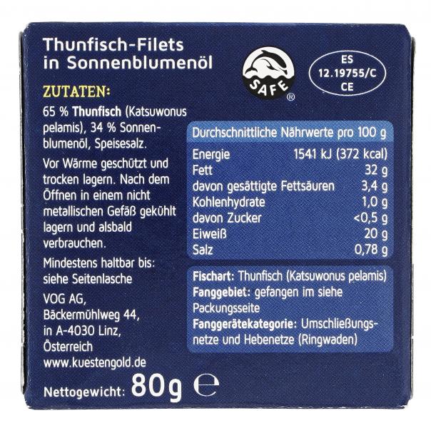 Küstengold Thunfisch Filets in Sonnenblumenöl