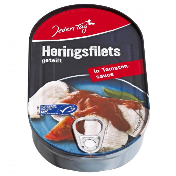 Jeden Tag Herings-Filets in Tomatensauce