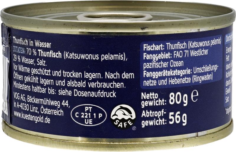 Küstengold Thunfisch MSC Filets in Wasser