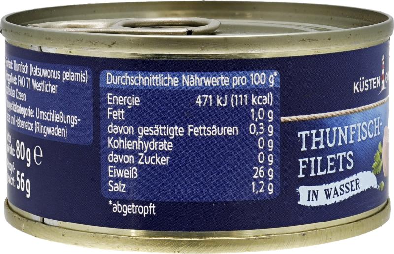 Küstengold Thunfisch MSC Filets in Wasser