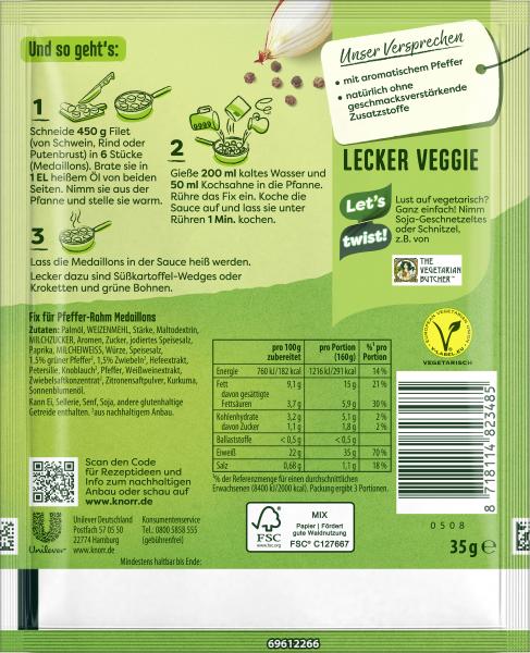 Knorr Fix Pfeffer-Rahm Medaillons