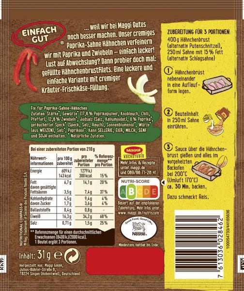 Maggi Fix für Paprika Sahne Hähnchen