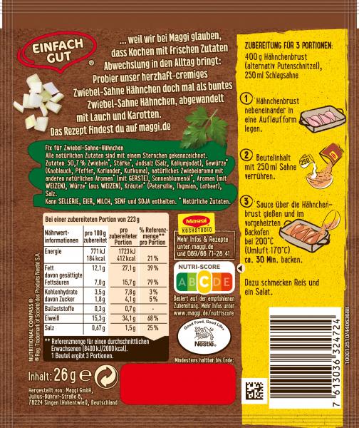 Maggi Fix für Zwiebel Sahne Hähnchen