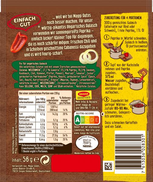 Maggi Fix für Ungarisches Gulasch
