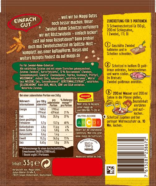 Maggi Fix für Zwiebel Rahm Schnitzel