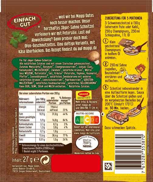 Maggi Fix für Jäger-Sahne Schnitzel