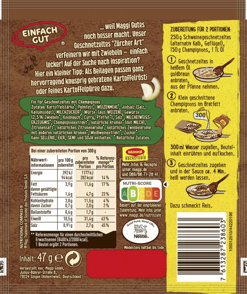 Maggi Fix für Geschnetzeltes 