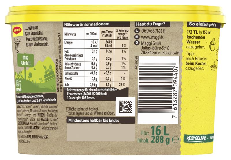 Maggi Klare Suppe Mit Rind Ergibt 16L