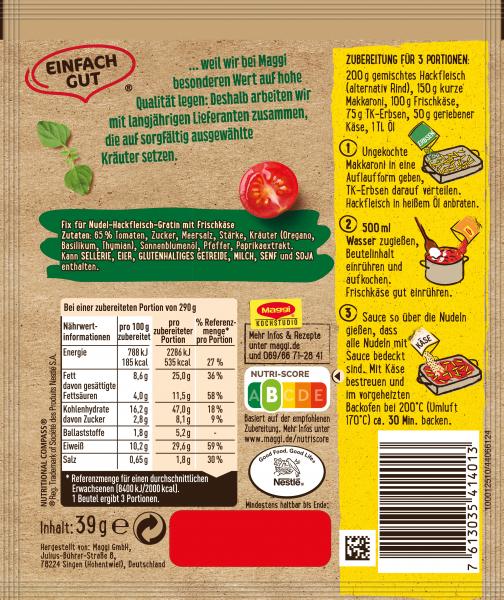 Maggi Fix für Ofen-Makkaroni mit Frischkäse