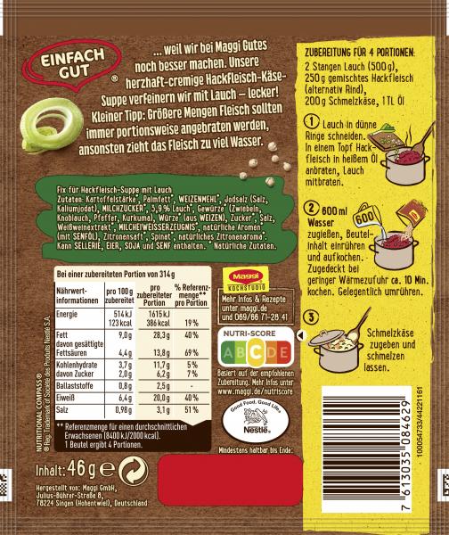 Maggi Fix für Hackfleisch-Käse-Suppe mit Lauch