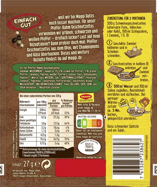 Maggi Fix für Pfeffer Rahm Geschnetzeltes