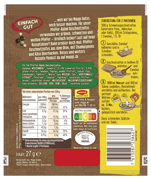 Maggi Fix Pfeffer Rahm Geschnetzeltes