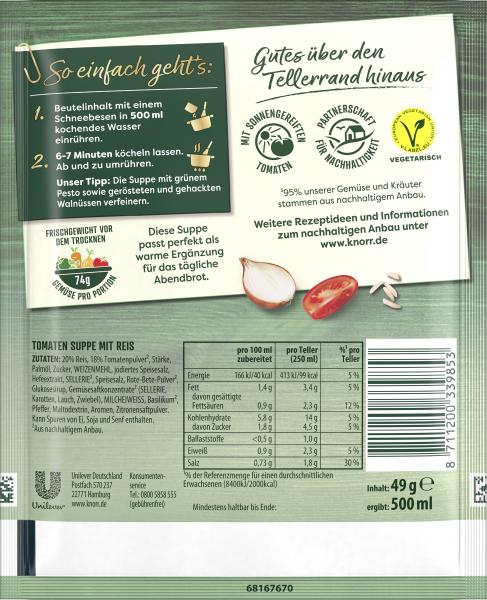 Knorr Feinschmecker Tomaten Suppe mit Reis