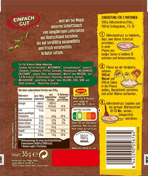 Maggi Fix für Kräuter-Rahm Hähnchen