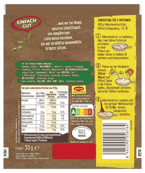 Maggi Fix Kräuter Rahm Hähnchen