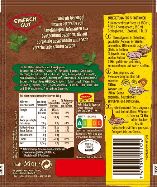 Maggi Fix für Champignon-Rahm Hähnchen