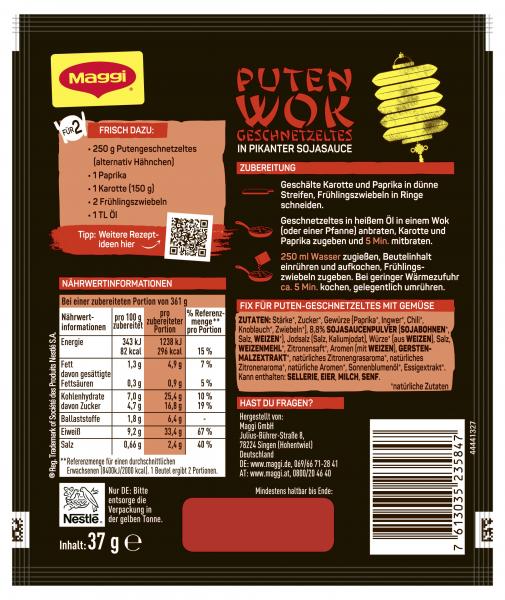 Maggi Food Travel Fix für Puten Wok Geschnetzeltes Würzmischung