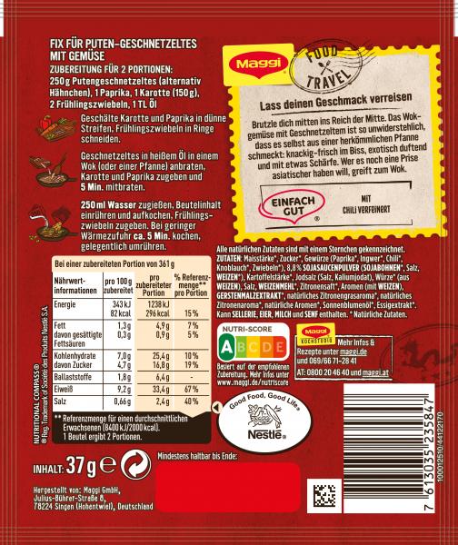 Maggi Food Travel Fix für Puten Wok Geschnetzeltes Würzmischung