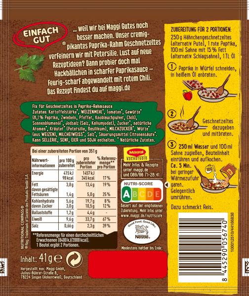 Maggi Fix für Paprika-Rahm Geschnetzeltes