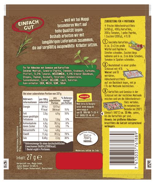 Maggi Fix Ofen-Hähnchen Mit Gemüse & Kartoffeln