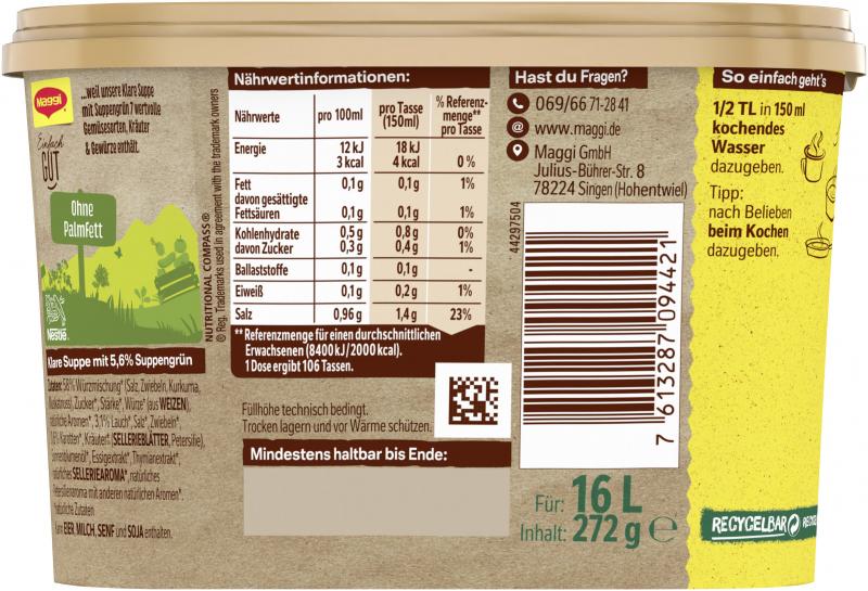Maggi Klare Suppe mit Suppengrün Universal-Würzmittel