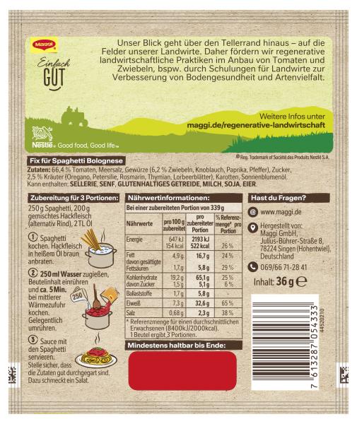 Maggi Fix Spaghetti Bolognese00% Natürliche Zutaten