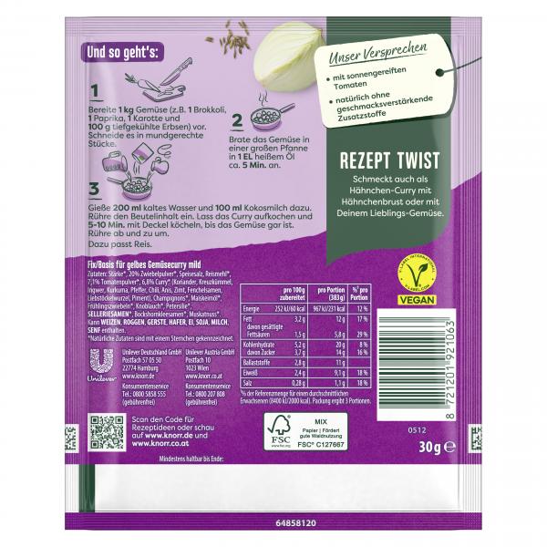Knorr Fix Gelbes Gemüse Curry