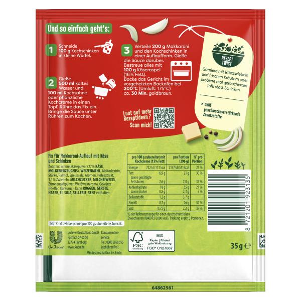 Knorr Fix Makkaroni Auflauf mit Käse & Schinken