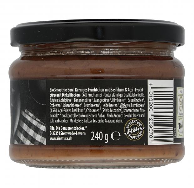 Rinatura Bio Foodie Lifestyle Smoothie Bowl Kerniges Früchtchen mit Basilikum & Acai 