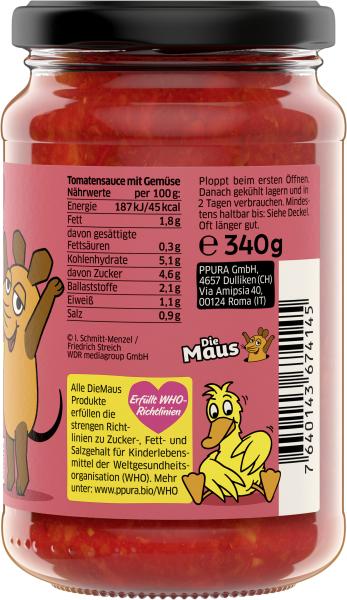 Ppura Bio Kinder Tomatensauce mit verstecktem Gemüse