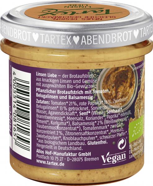 Tartex Bio Linsen Liebe Belugalinse Balsamico Abendbrotaufstrich