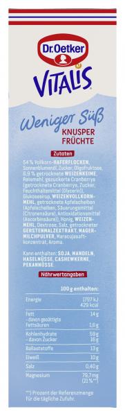 Dr. Oetker Vitalis Weniger süß Müsli Knusper Früchte