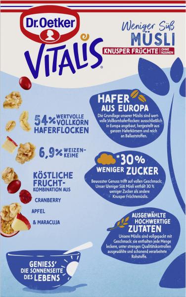Dr. Oetker Vitalis Weniger süß Müsli Knusper Früchte