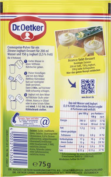 Dr. Oetker Aranca Joghurt-Dessert Zitrone
