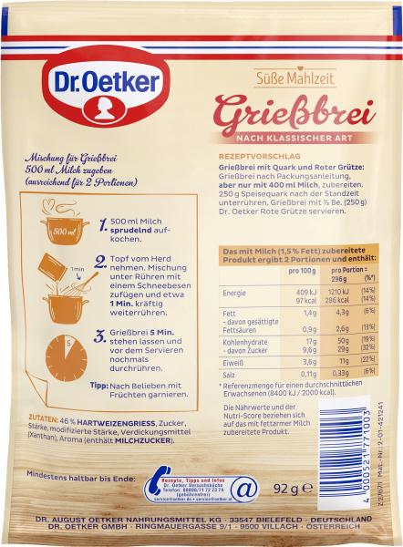 Dr. Oetker Süße Mahlzeit Grießbrei nach klassischer Art