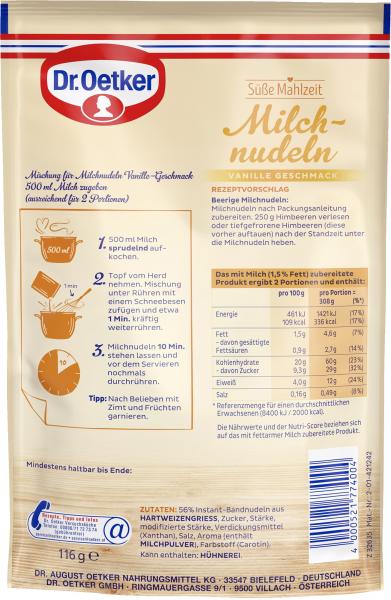 Dr. Oetker Süße Mahlzeit Milchnudeln Vanille Geschmack