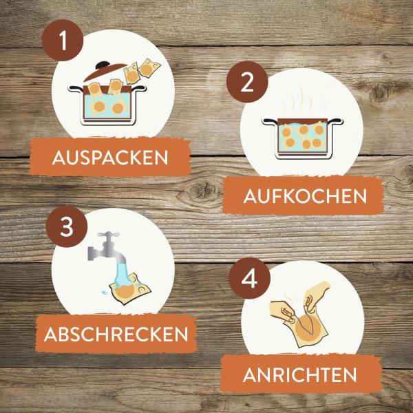 Pfanni Kartoffel Klöße mit rohen Kartoffeln im Kochbeutel