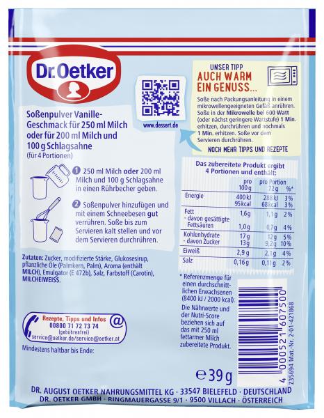 Dr. Oetker Dessert Sauce ohne Kochen Vanille