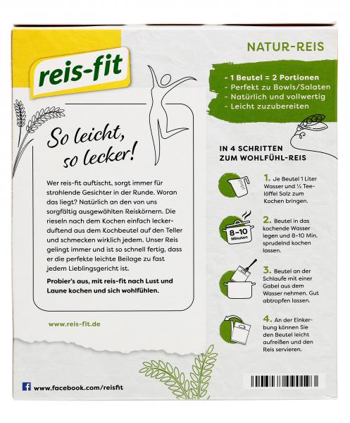 Reis-fit 8 Minuten Natur-Reis Kochbeutel