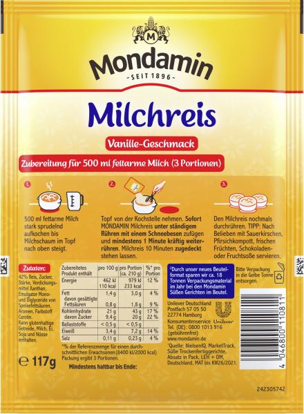Mondamin Milchreis Vanille-Geschmack