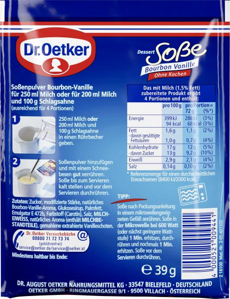 Dr. Oetker Dessert Sauce ohne Kochen Bourbon Vanille