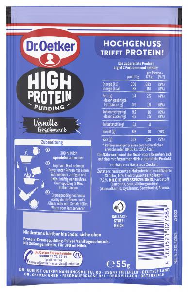Dr. Oetker High Protein Pudding Vanille Geschmack