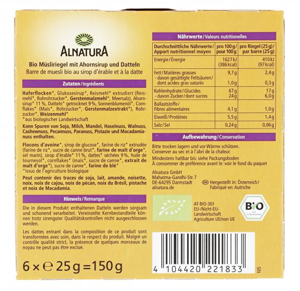 Alnatura Müsli Riegel Ahorn Dattel 6er Pack