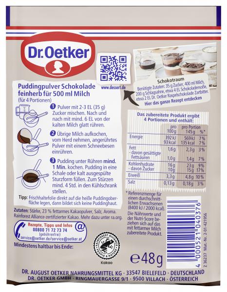 Dr. Oetker Puddingpulver Schokolade feinherb