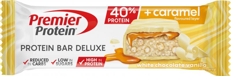 Premier Protein Bar Deluxe Protein Bar White Chocolate Vanilla +Caramel 40% Protein