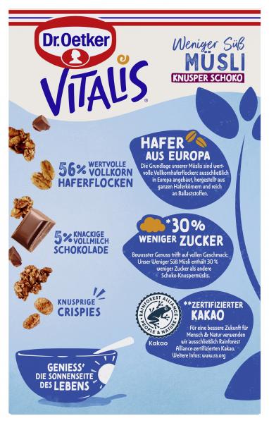 Dr. Oetker Vitalis Weniger Süß Müsli Knusper Schoko